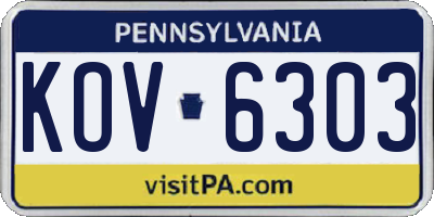 PA license plate KOV6303