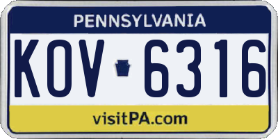 PA license plate KOV6316