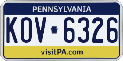 PA license plate KOV6326