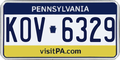 PA license plate KOV6329