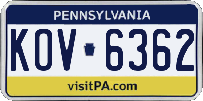 PA license plate KOV6362