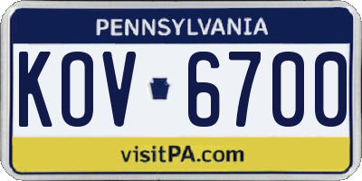 PA license plate KOV6700
