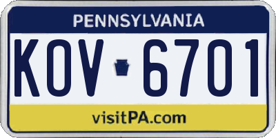PA license plate KOV6701