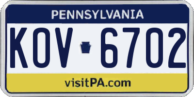 PA license plate KOV6702