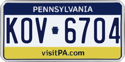 PA license plate KOV6704