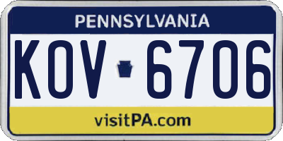 PA license plate KOV6706
