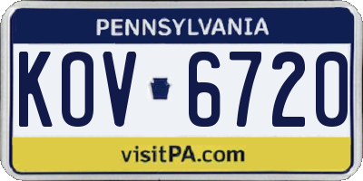 PA license plate KOV6720