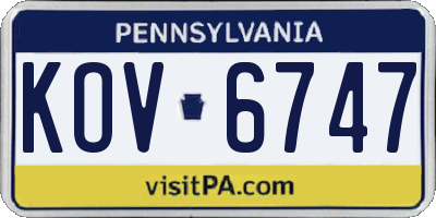 PA license plate KOV6747