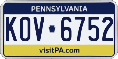PA license plate KOV6752