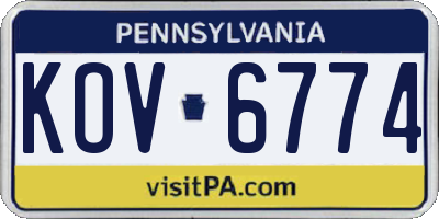 PA license plate KOV6774