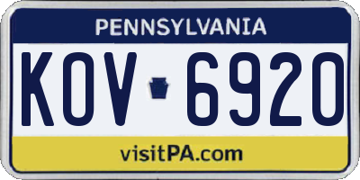 PA license plate KOV6920