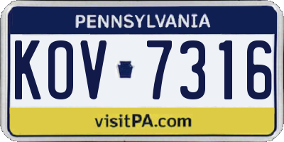 PA license plate KOV7316