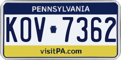 PA license plate KOV7362