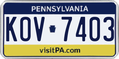 PA license plate KOV7403