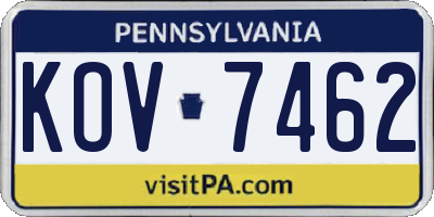 PA license plate KOV7462