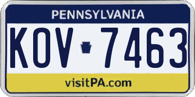 PA license plate KOV7463