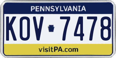PA license plate KOV7478