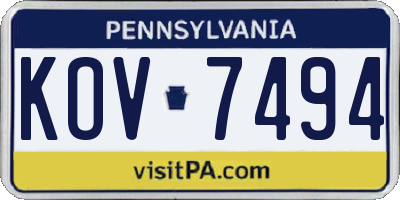 PA license plate KOV7494