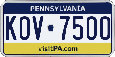PA license plate KOV7500