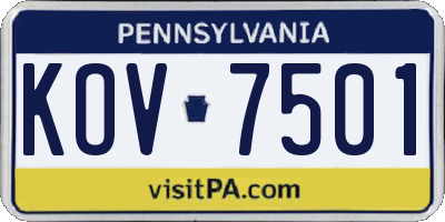 PA license plate KOV7501