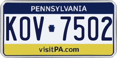PA license plate KOV7502