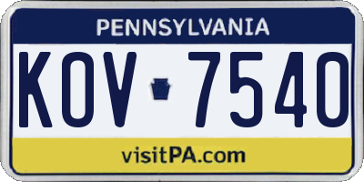 PA license plate KOV7540