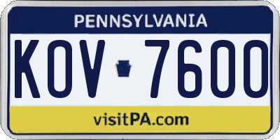 PA license plate KOV7600