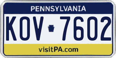 PA license plate KOV7602