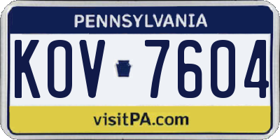 PA license plate KOV7604