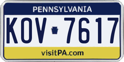 PA license plate KOV7617