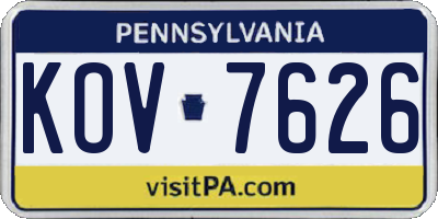 PA license plate KOV7626
