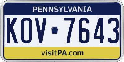 PA license plate KOV7643