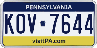 PA license plate KOV7644