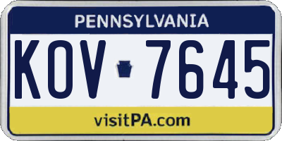 PA license plate KOV7645