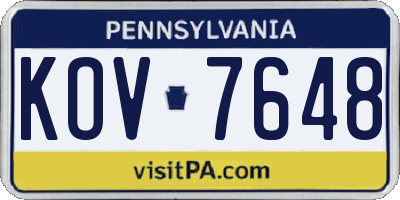 PA license plate KOV7648