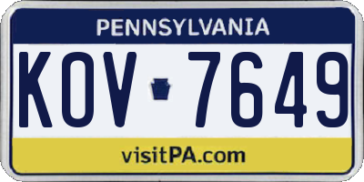 PA license plate KOV7649