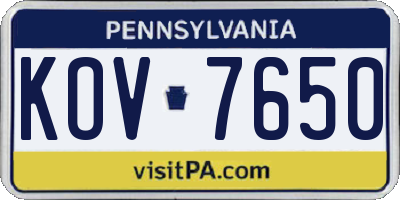 PA license plate KOV7650