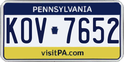 PA license plate KOV7652