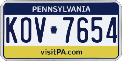 PA license plate KOV7654