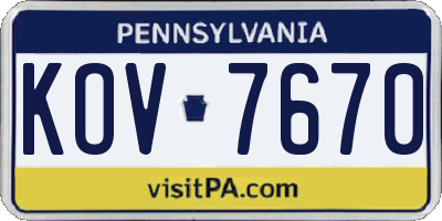 PA license plate KOV7670