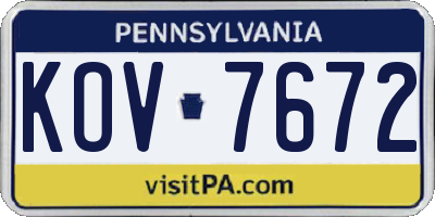 PA license plate KOV7672