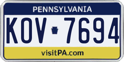PA license plate KOV7694