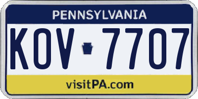 PA license plate KOV7707