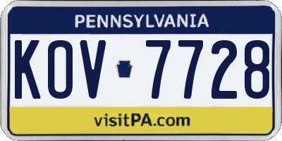PA license plate KOV7728