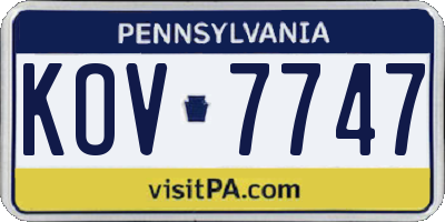 PA license plate KOV7747