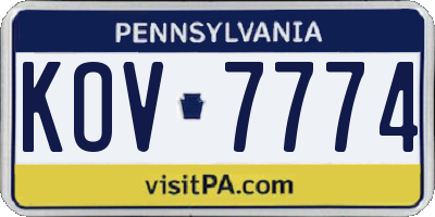 PA license plate KOV7774