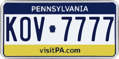 PA license plate KOV7777