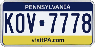 PA license plate KOV7778