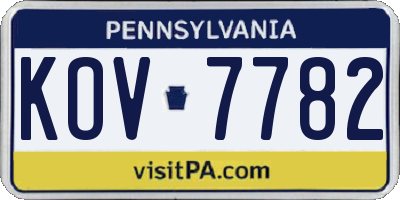 PA license plate KOV7782
