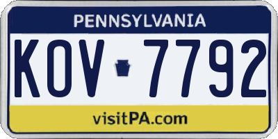 PA license plate KOV7792